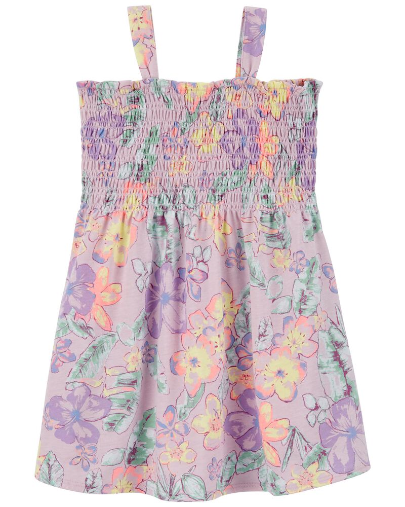 Purple Toddler Smocked Floral Print Jersey Dress | oshkosh.com