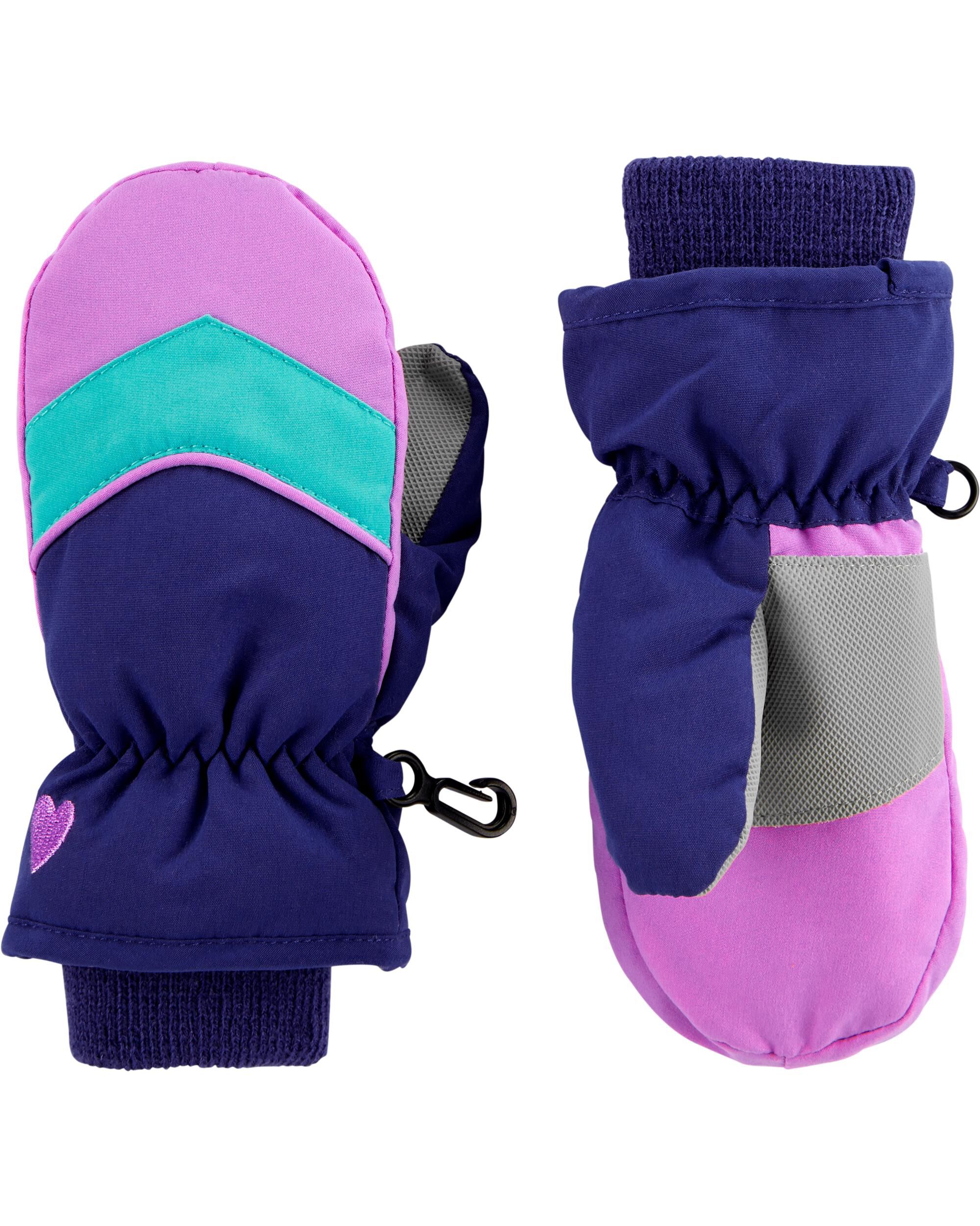purple ski mittens